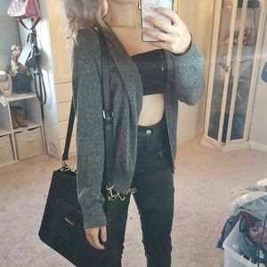 Michael kors sparkly grey silver zip up sweater M